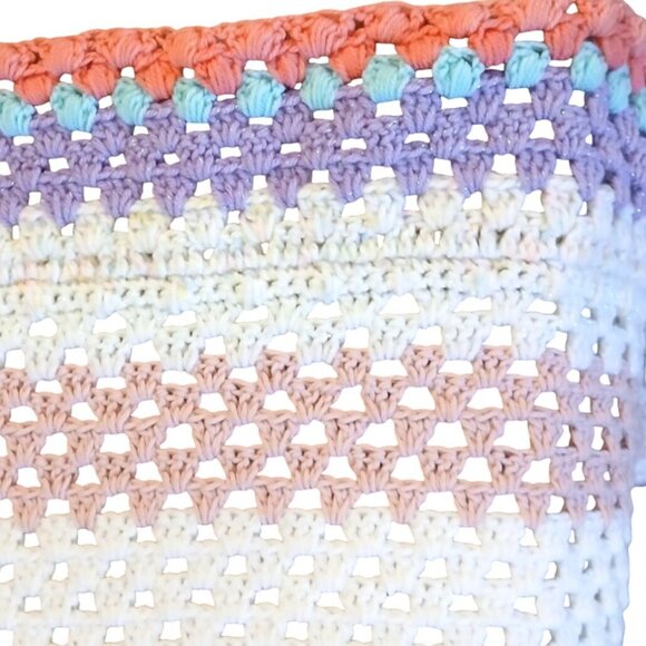 Handmade Blanket Shimmer Crochet Baby Girl Crib Pastel Colorblock Ruffled Edge - Picture 2 of 2